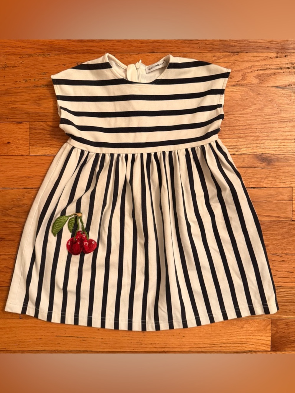 DOLCE & GABBANA Girls Striped Cherry Dress Navy White Short Sleeve size 18-24 Mo